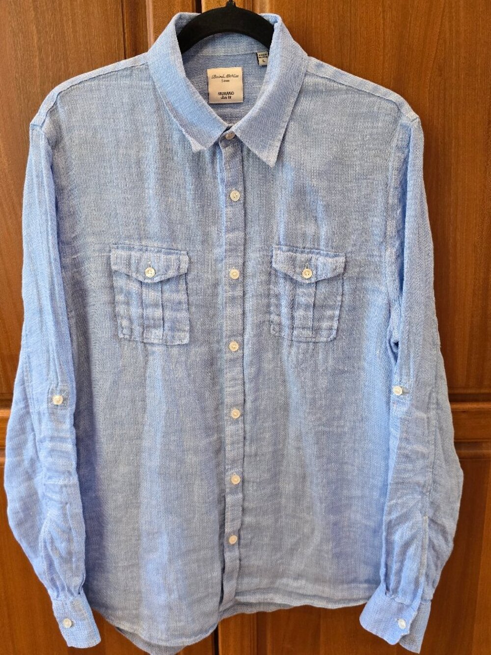 Baird McNutt Large Linen Murano‎ Slim Fit Button Front Soft Blue